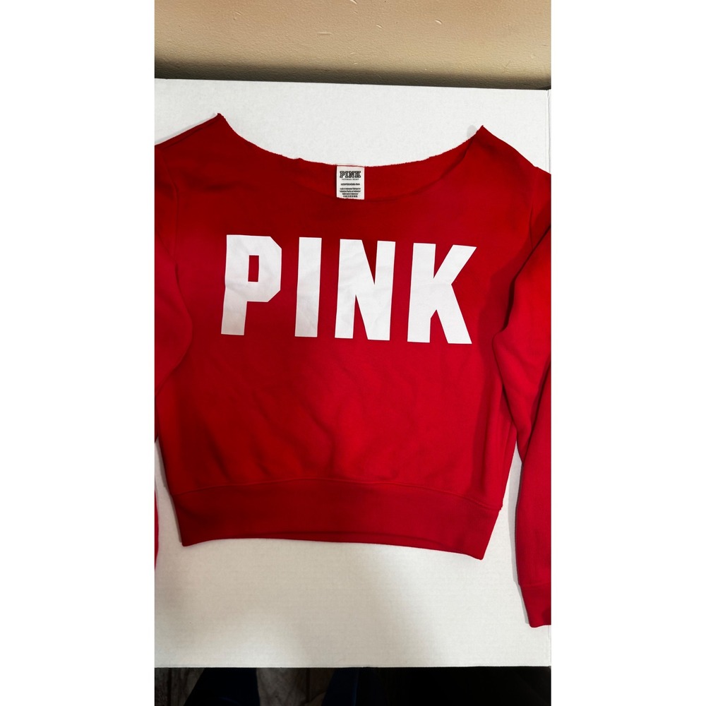 Victoria Secret PINK sweat shirt size small red Y2K, 2000's, off the shoulder